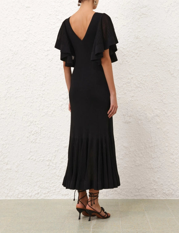 Illuminate Pleated Frill Maxi dress, black