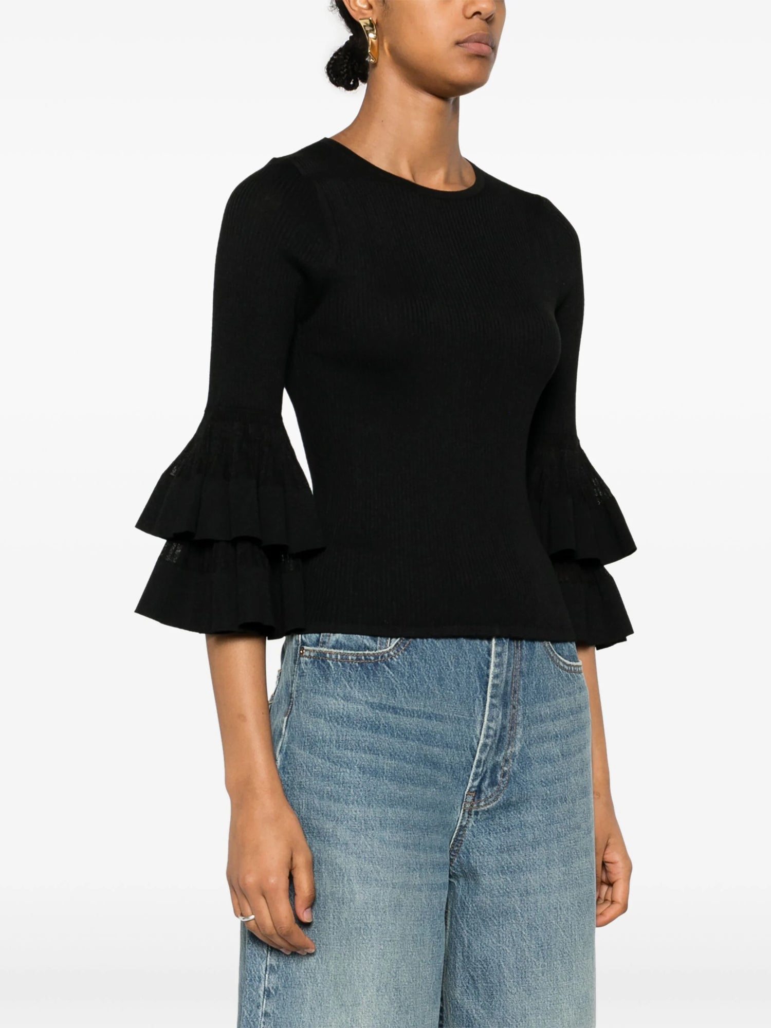 Illustration Tiered Ruffle Top, black