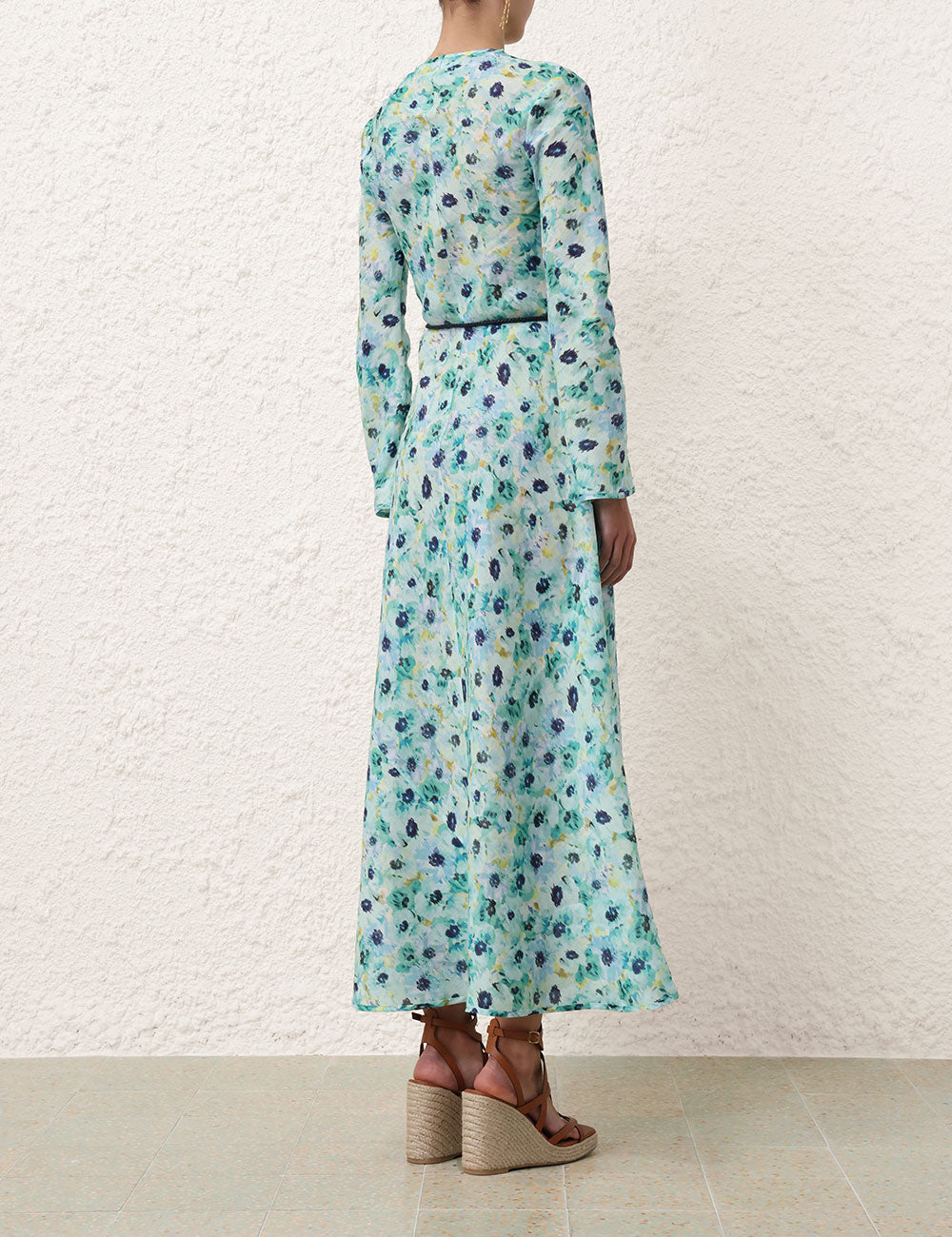 Lightburst Bias Long Dress, aqua floral