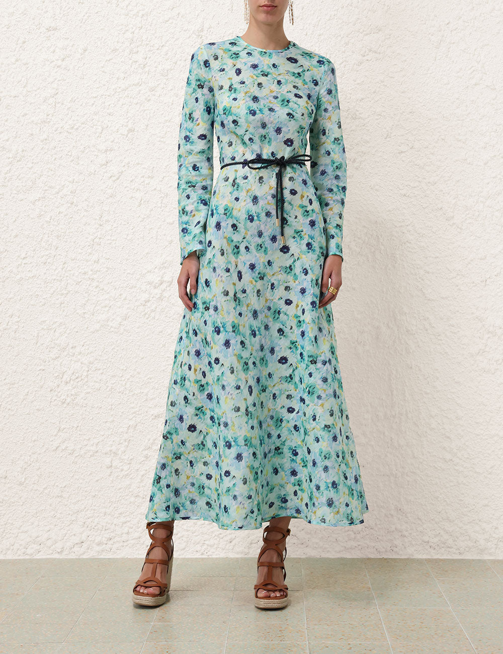 Lightburst Bias Long Dress, aqua floral