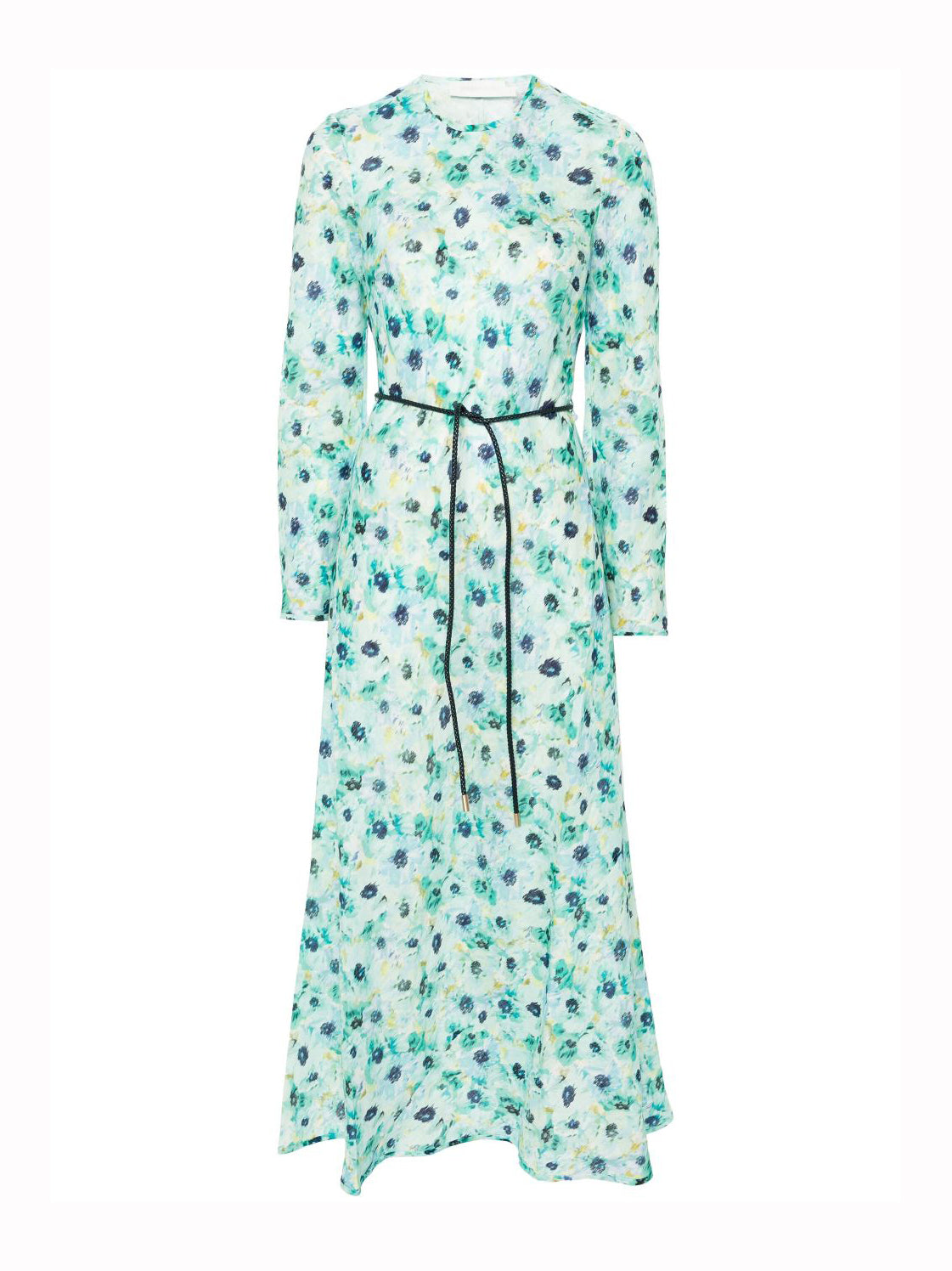 Lightburst Bias Long Dress, aqua floral