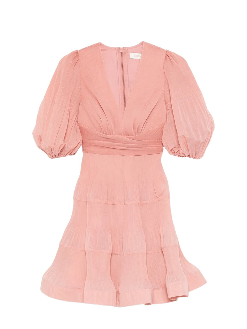 Pleated draped mini dress, dusty pink