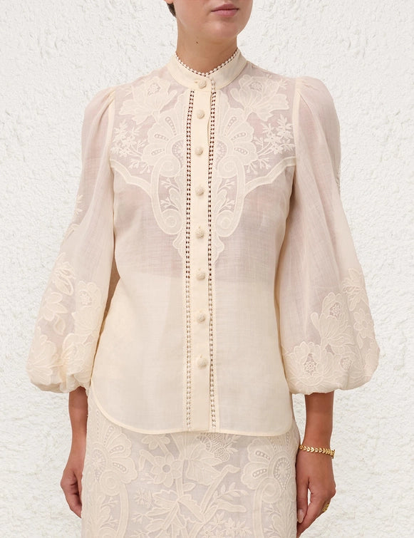 Ottie Embroidered Blouse, ivory