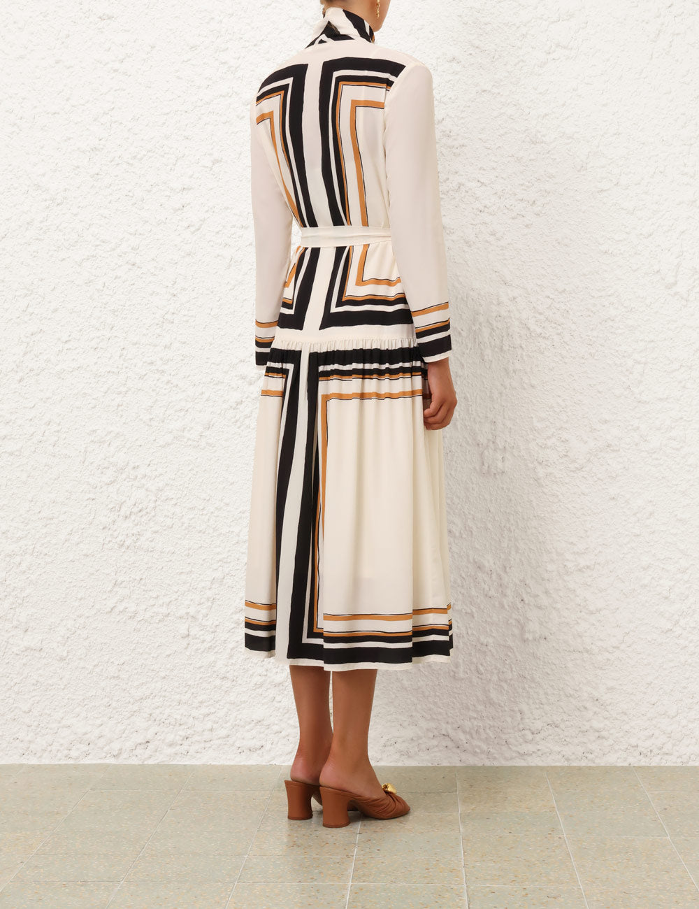 Tie Neck Midi Dress, Stripe