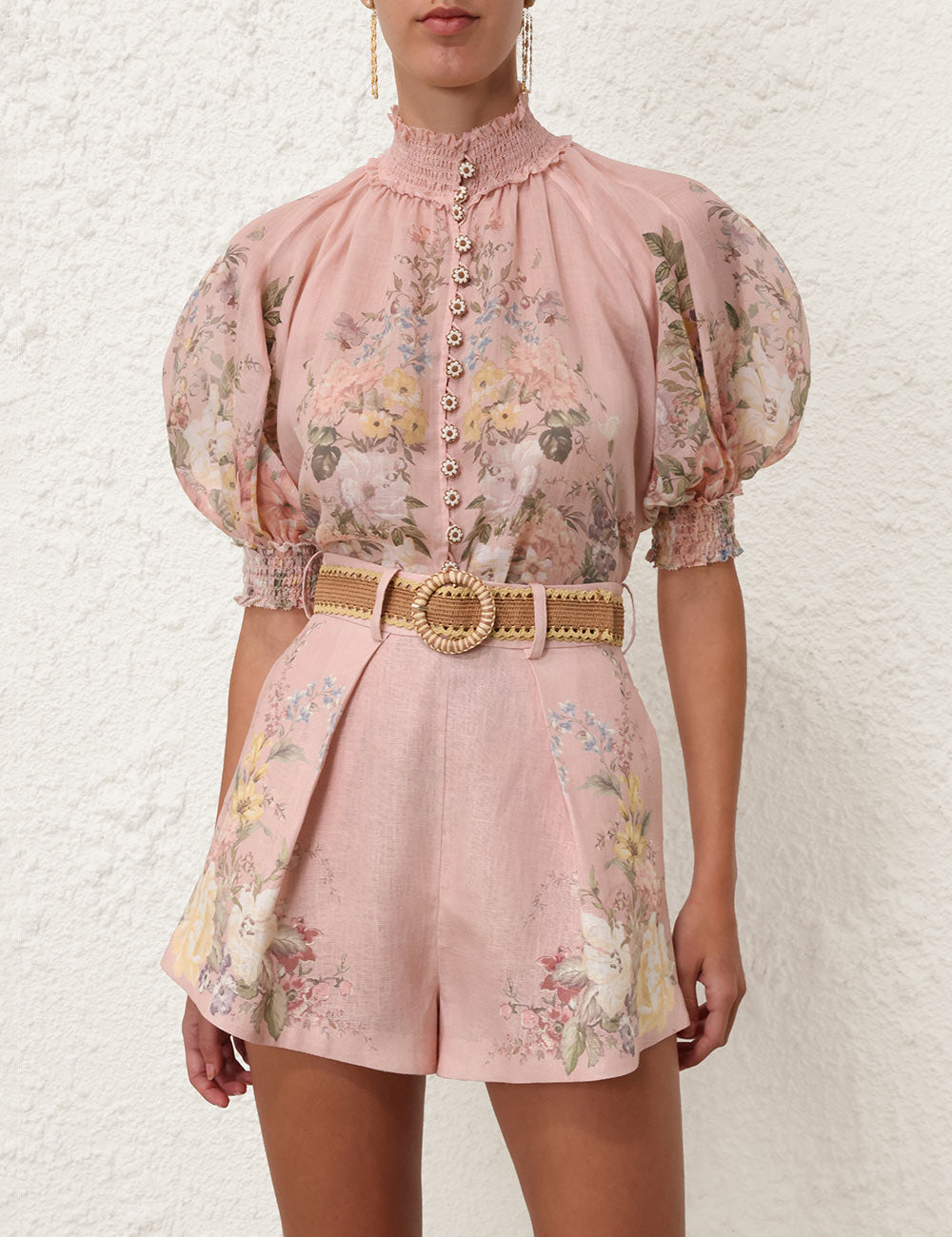 Waverly Short Sleeve Blouse, pink floral