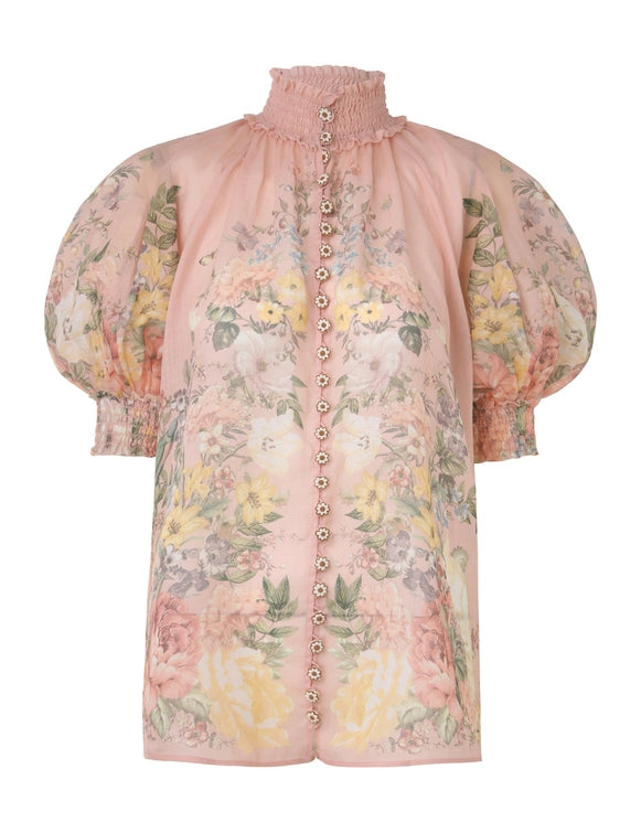 Waverly Short Sleeve Blouse, pink floral