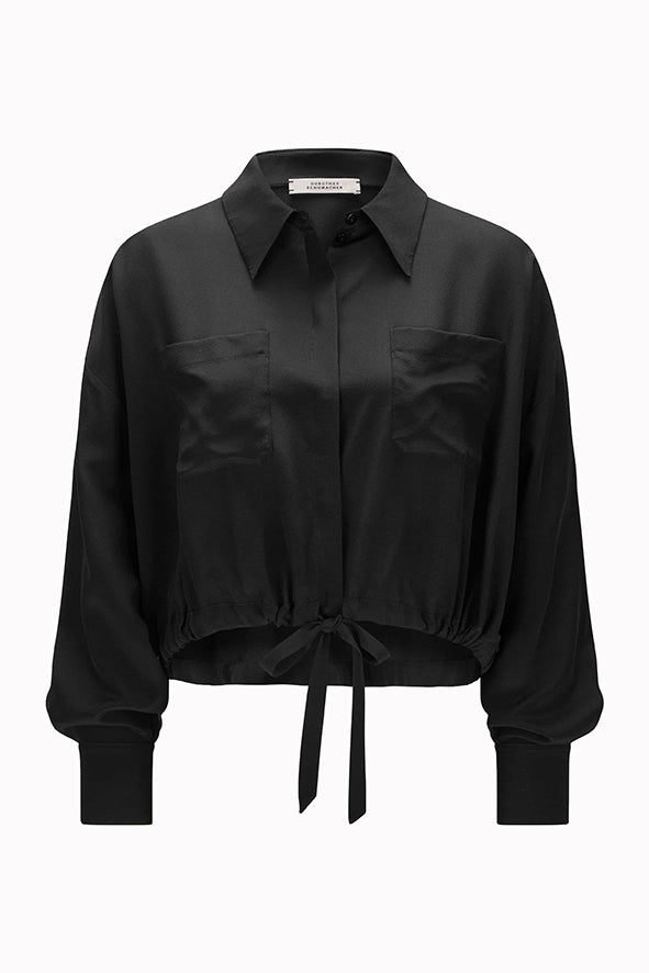 Cropped silk blouse, black