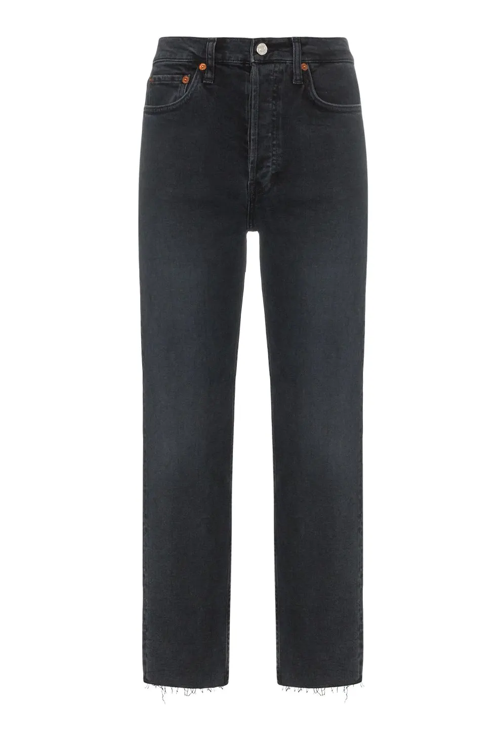 Stovepipe raw hem jeans, washed black