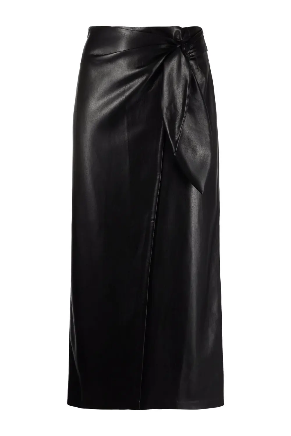 Amas vegan-leather wrap skirt, black