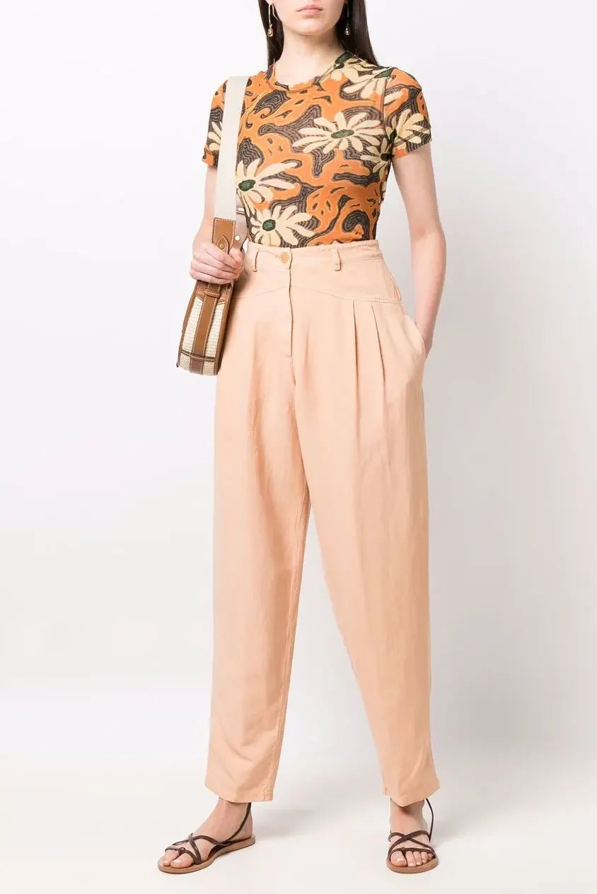 High-waisted straight-leg trousers, apricot