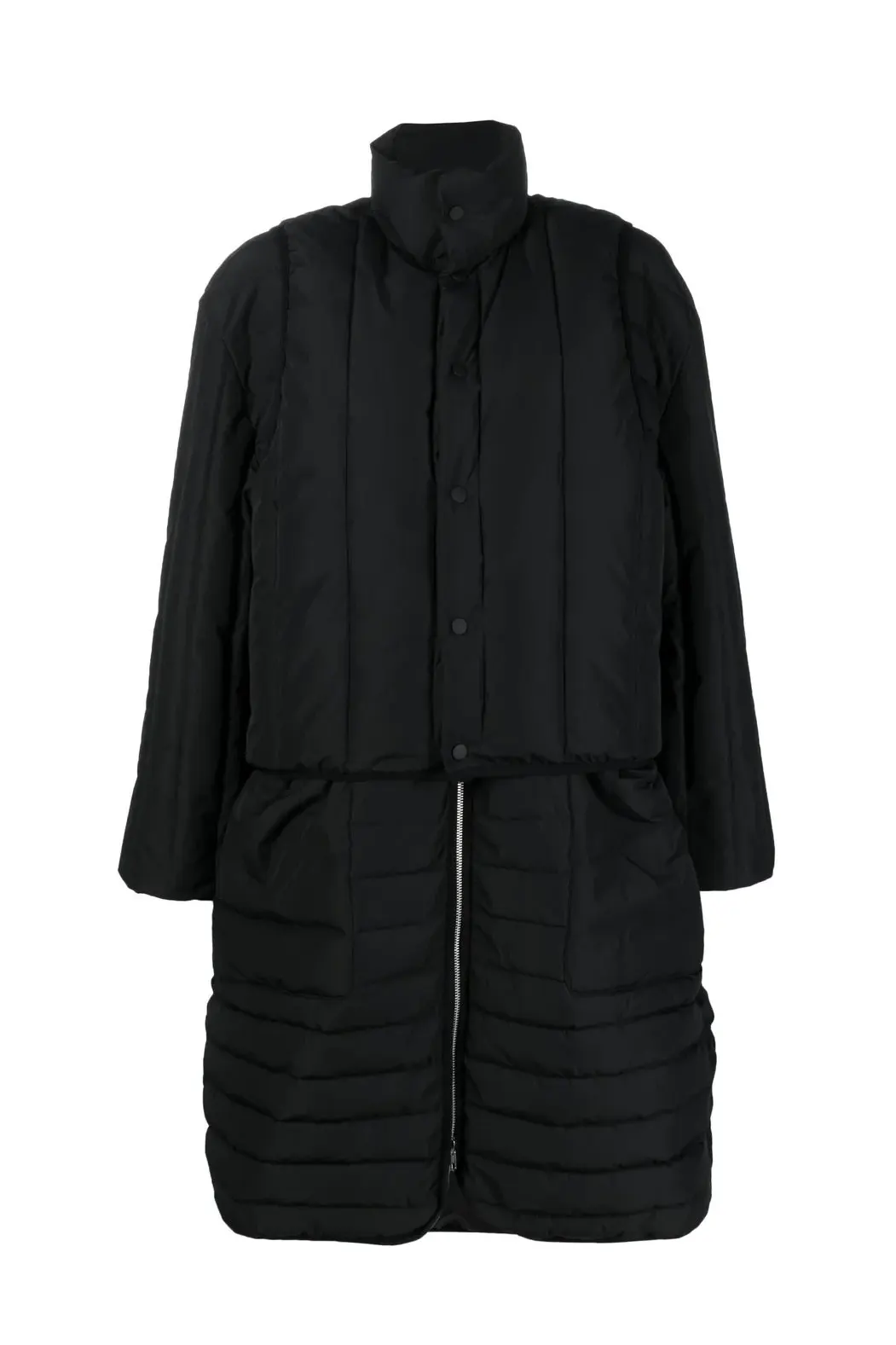 Padded collarless coat, black