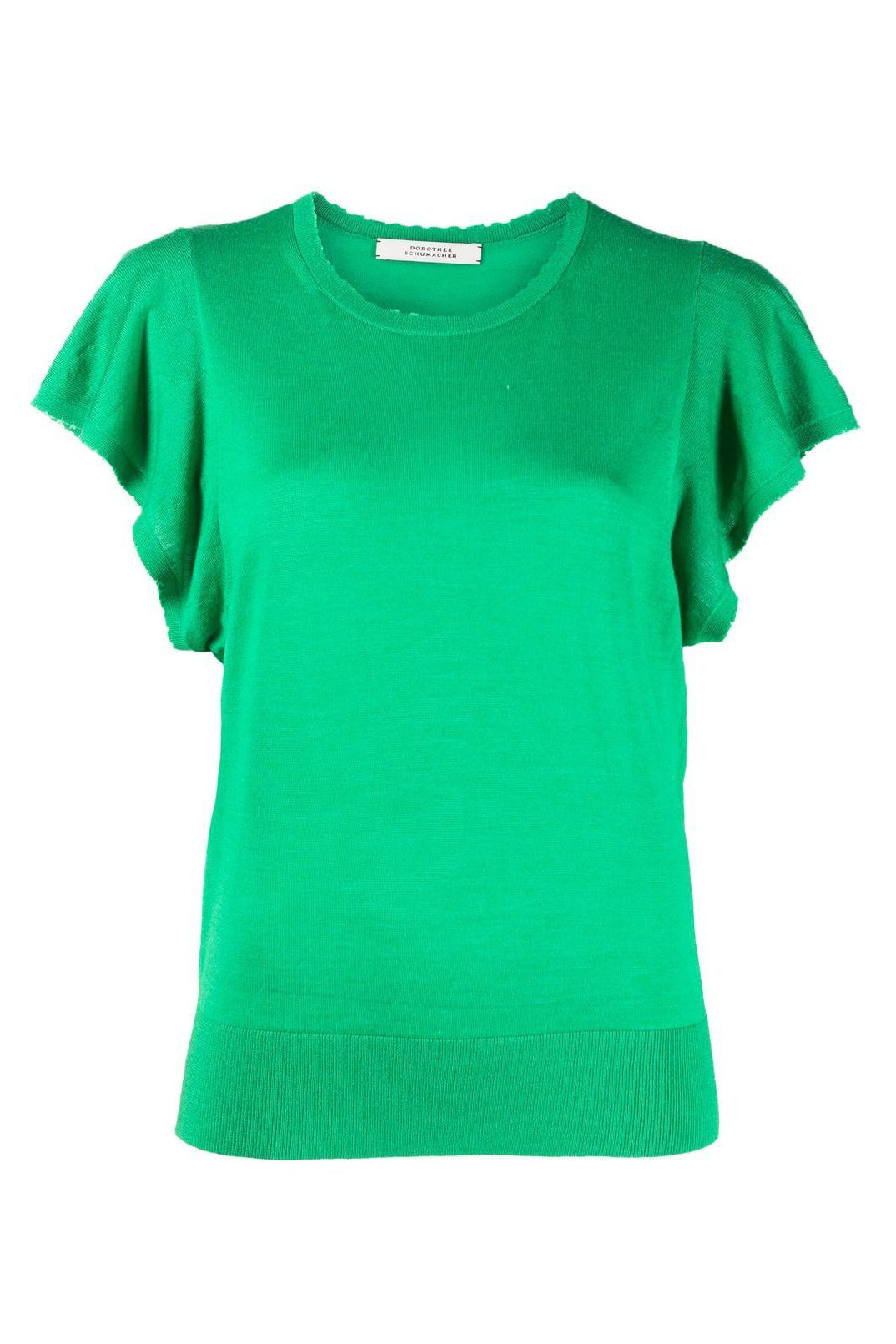 Frayed-edge sleeve top, green