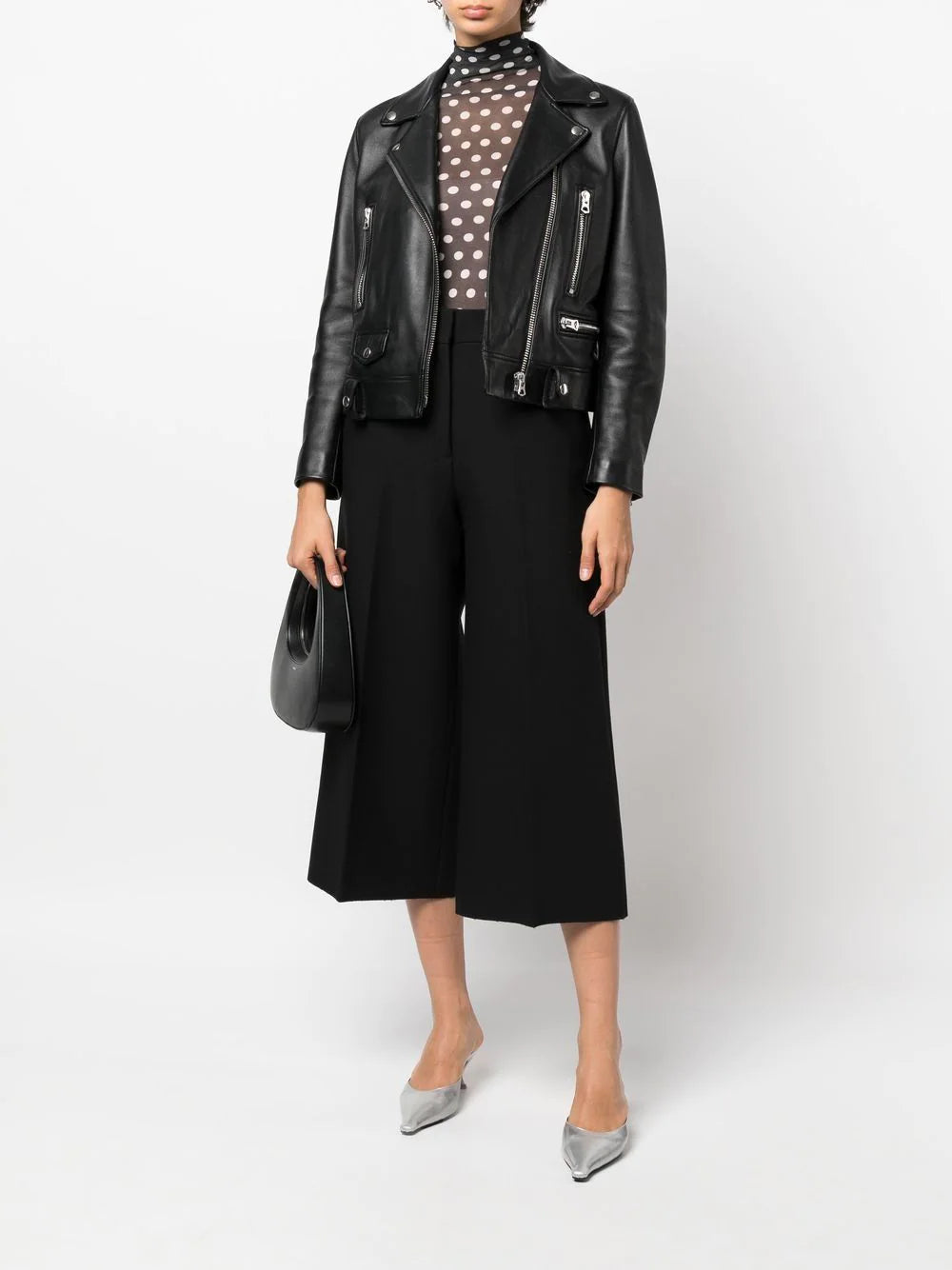 Cropped wide-leg trousers, black