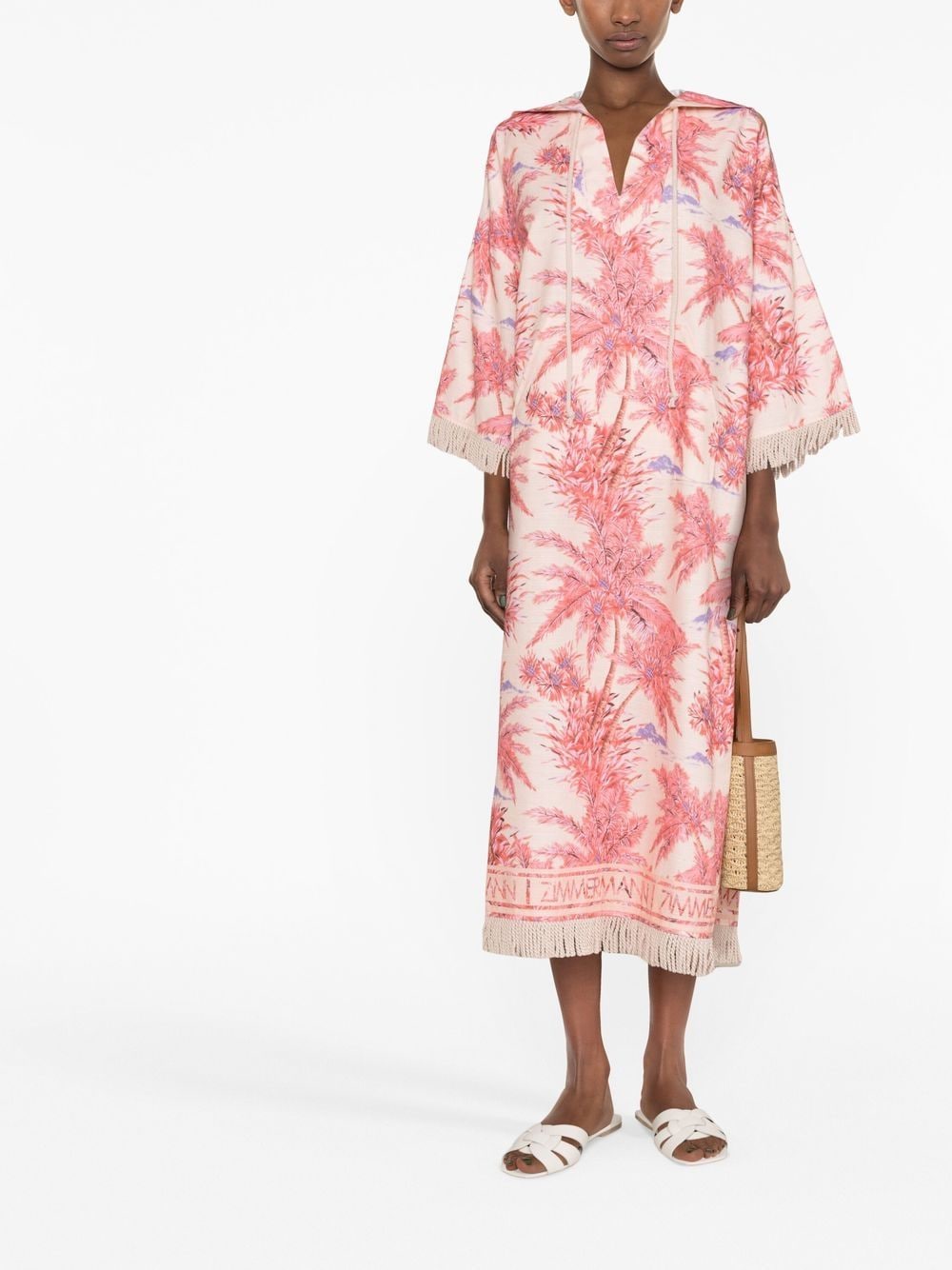 Cira palm-print tasselled dress