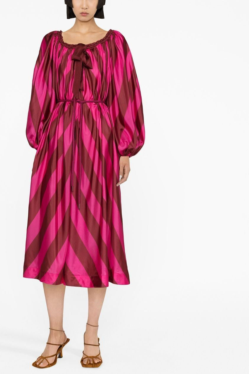 Striped shift silk midi dress, rhubarb-pink