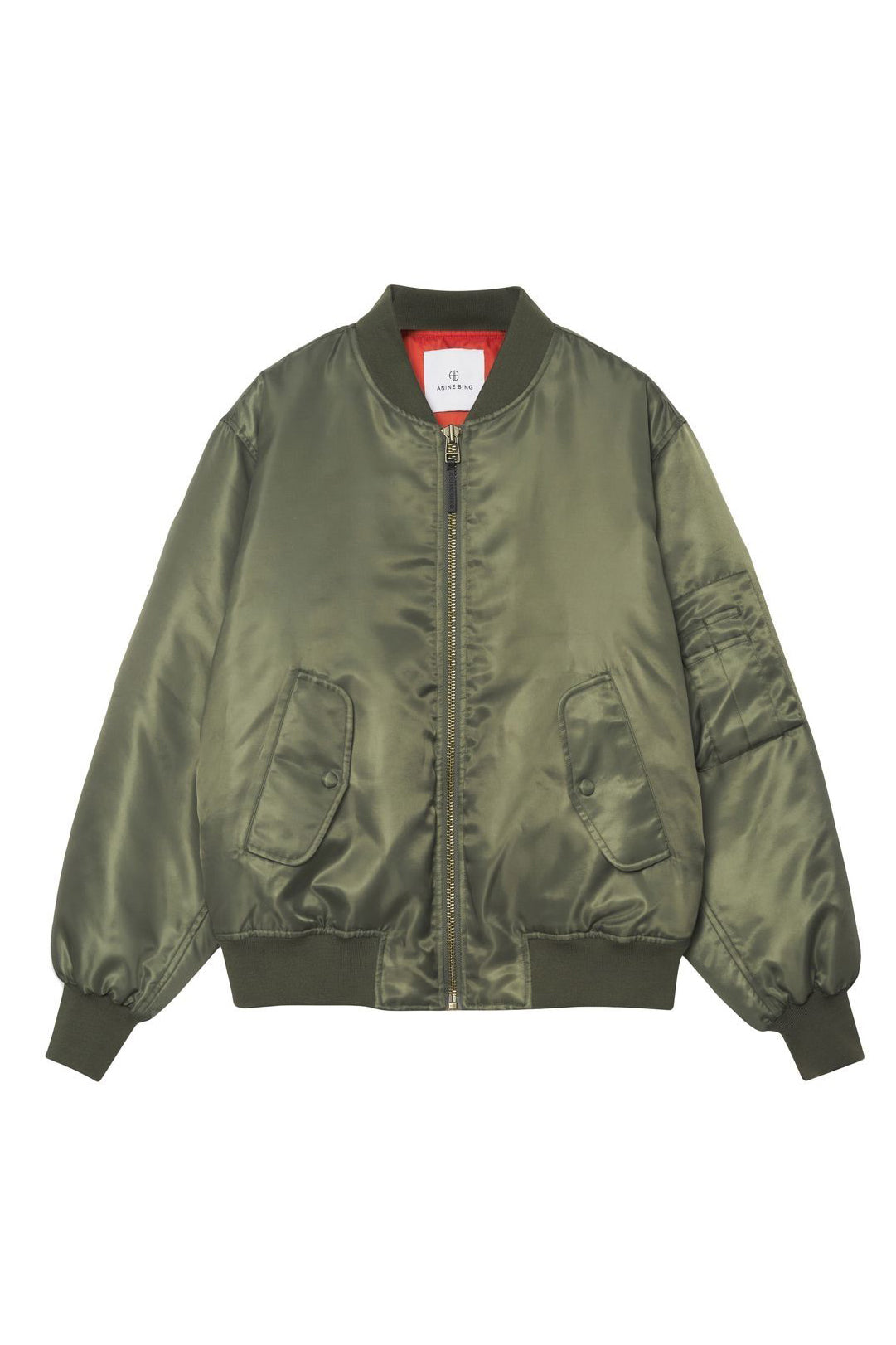 Leon satin bomber jacket, army green