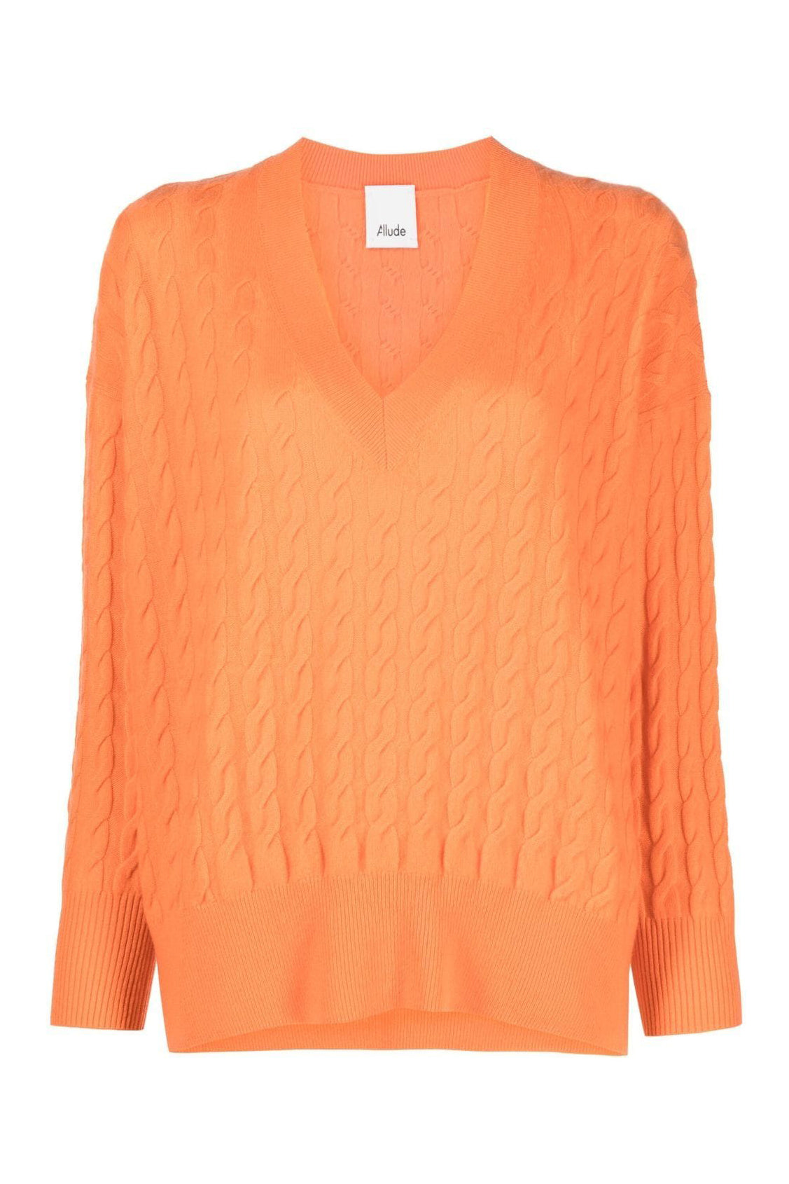 Cable-knit V-neck cashmere jumper, orange