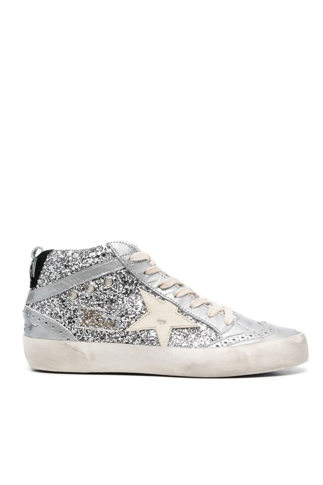 Mid Star Sneakers, silver glitter & laminated leather
