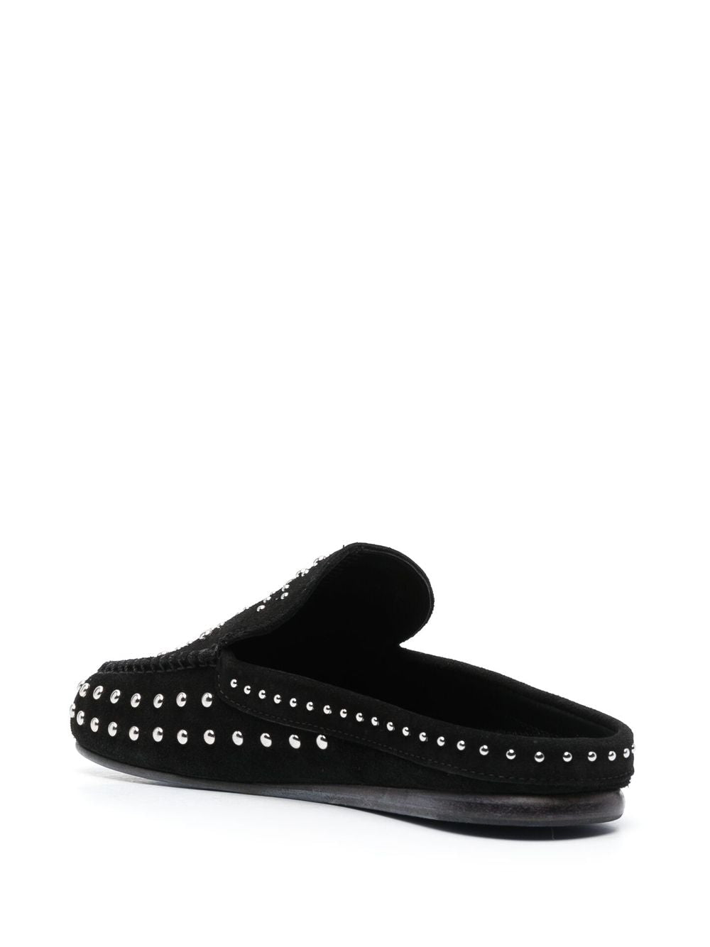 Stud-embellished leather slippers, black