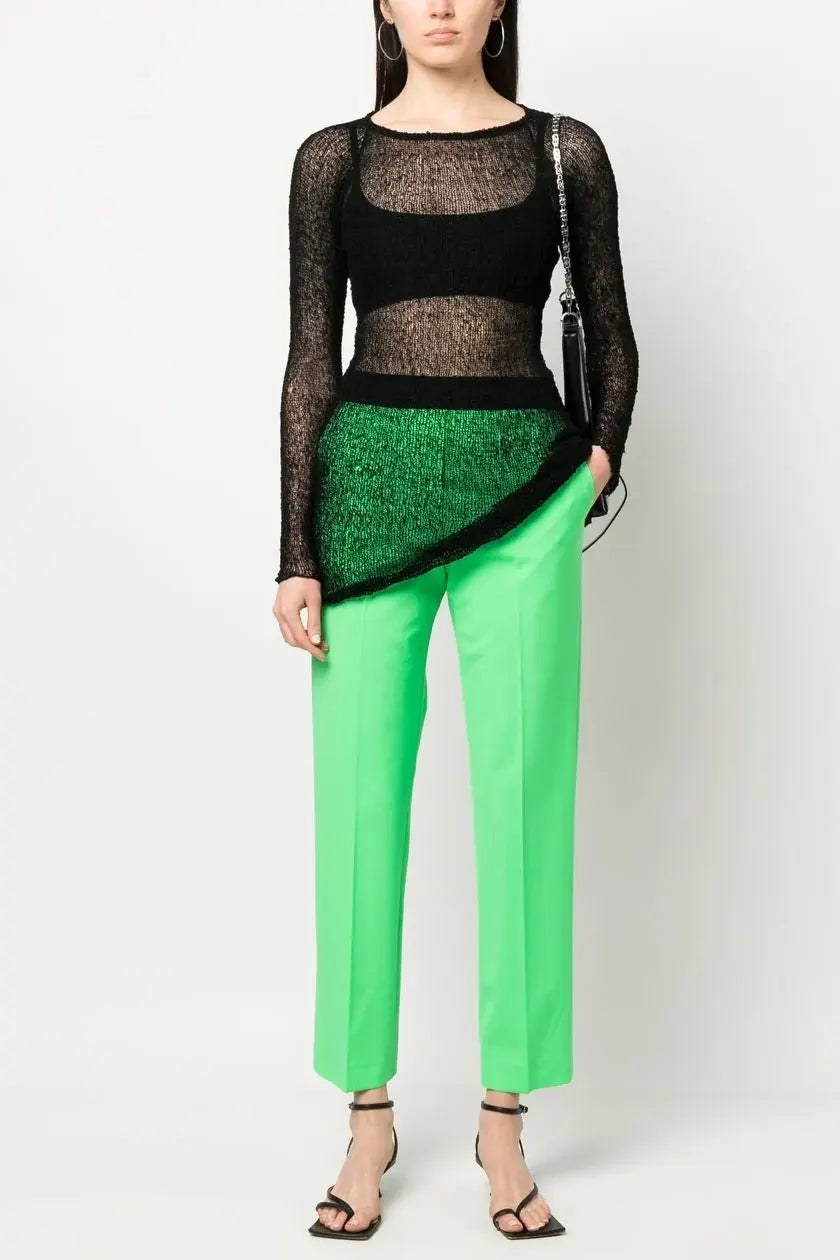High-waist cropped trousers, tropical green