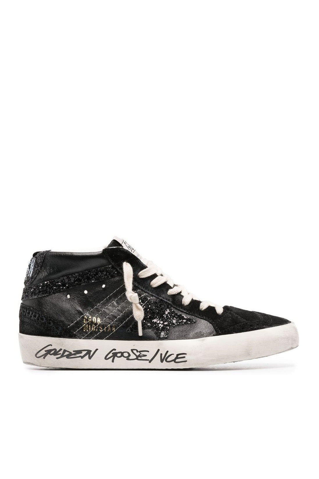 Mid Star Sneakers, black suede & glitter