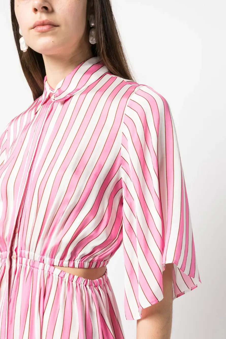 Satin stripe half sleeve dress, pink
