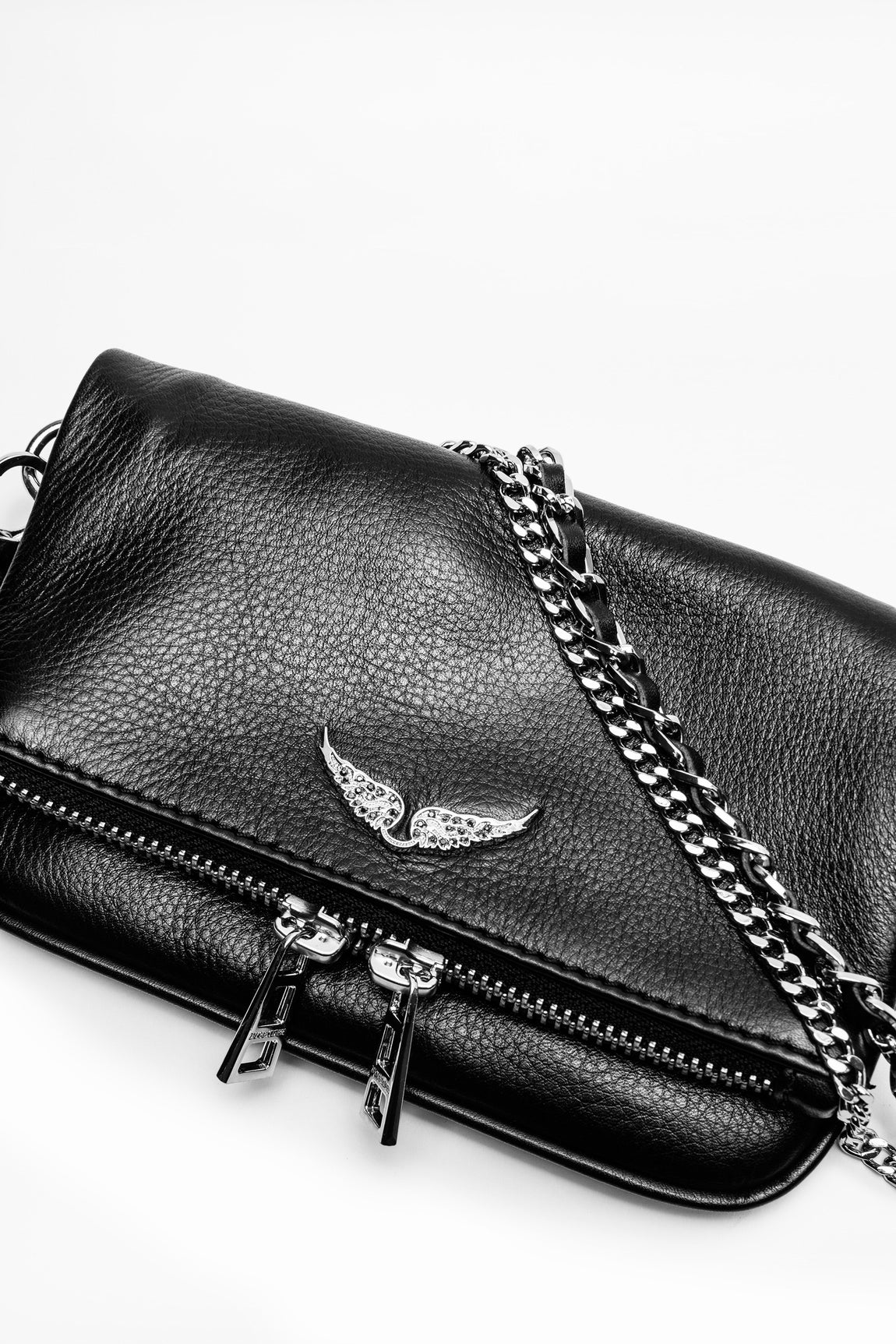 Rock Nano grained leather bag, black-silver