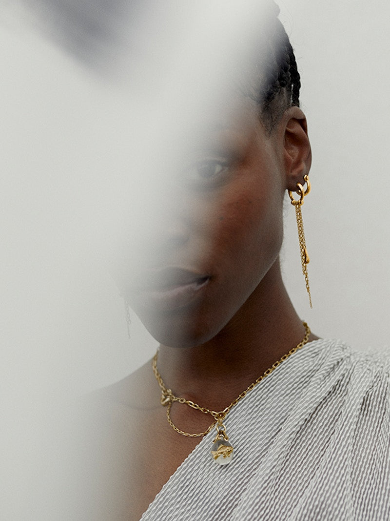 Rain chain-link drop earring, gold (1 pcs)