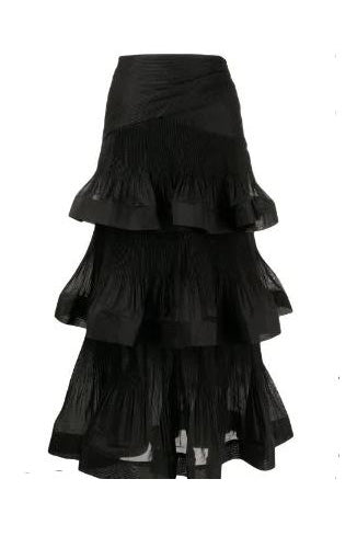 Ruffle-detail tiered skirt, black