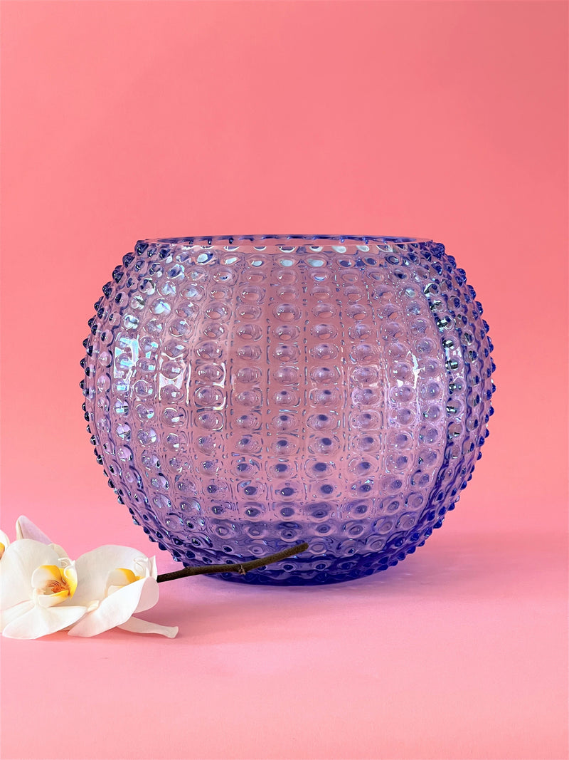 Large Globe hobnail vase, light blue (24cm)