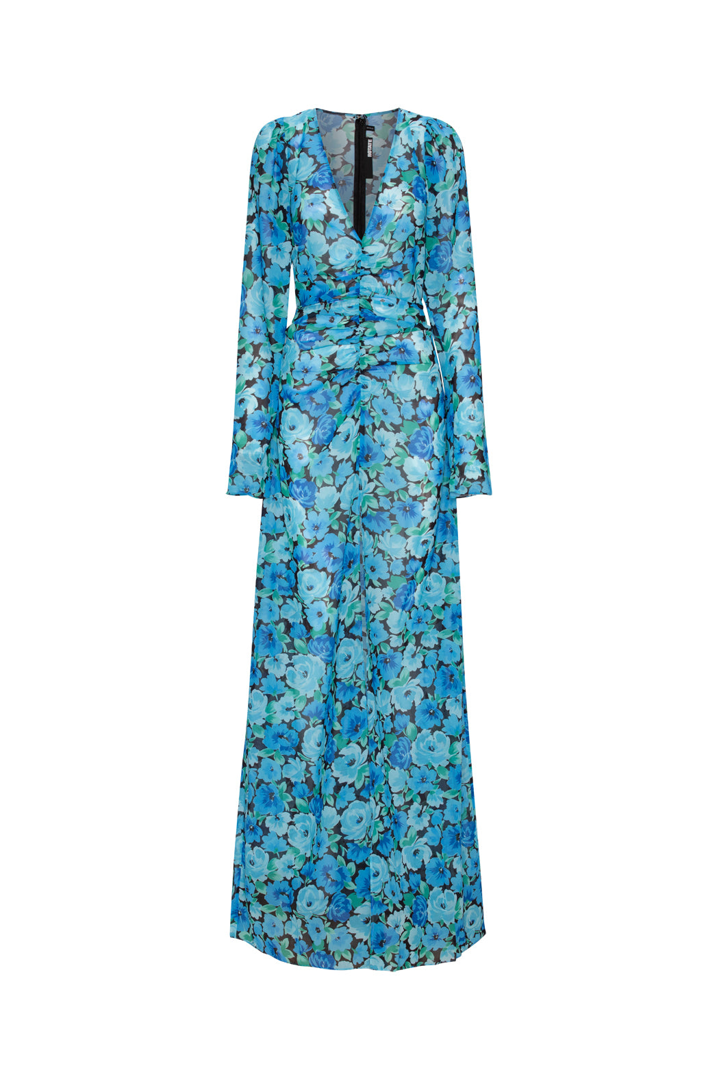 Chiffon Maxi Deep V-Neck Dress, turquoise
