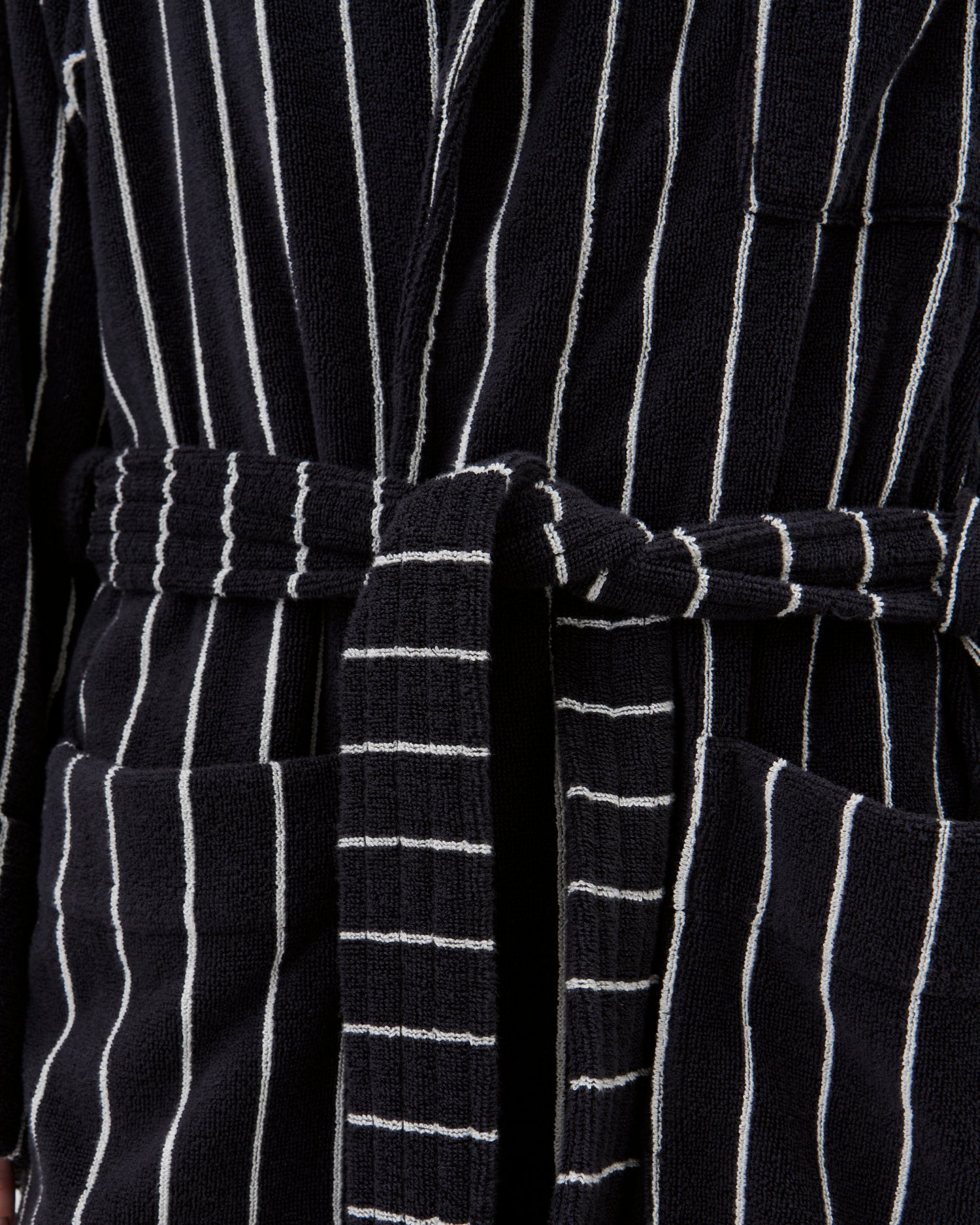 Terry classic bathrobe Antwerp, black w. white stripes, S