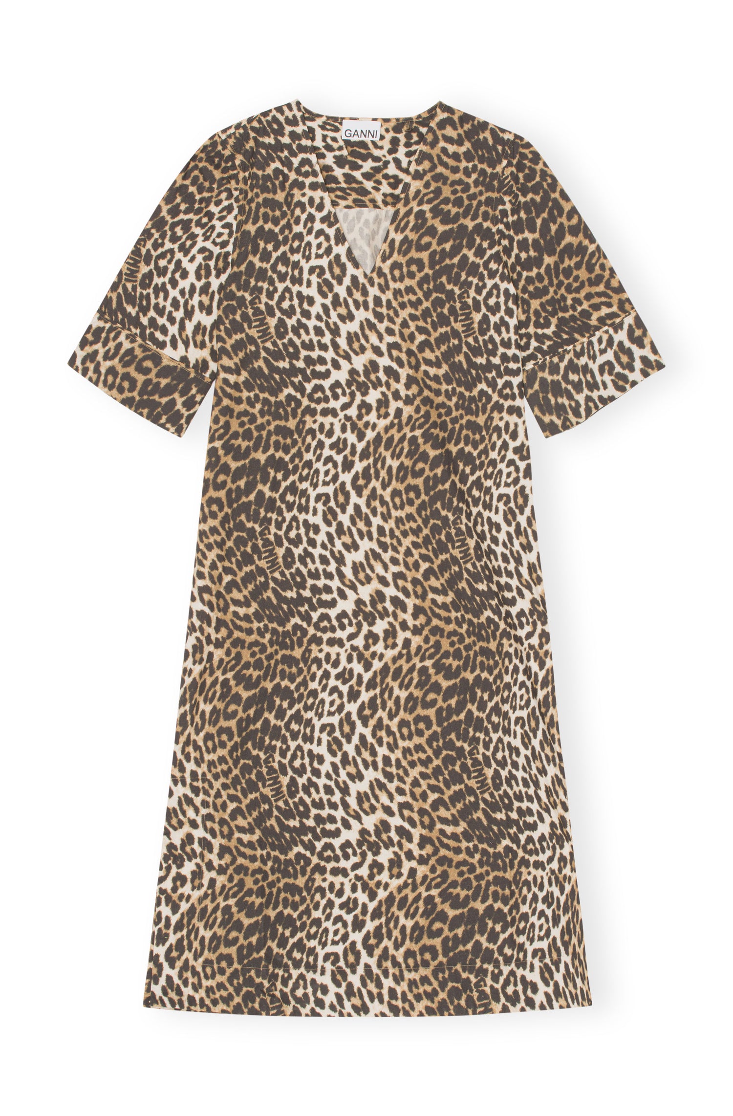 Printed Cotton Wide Midi Dress, leopard