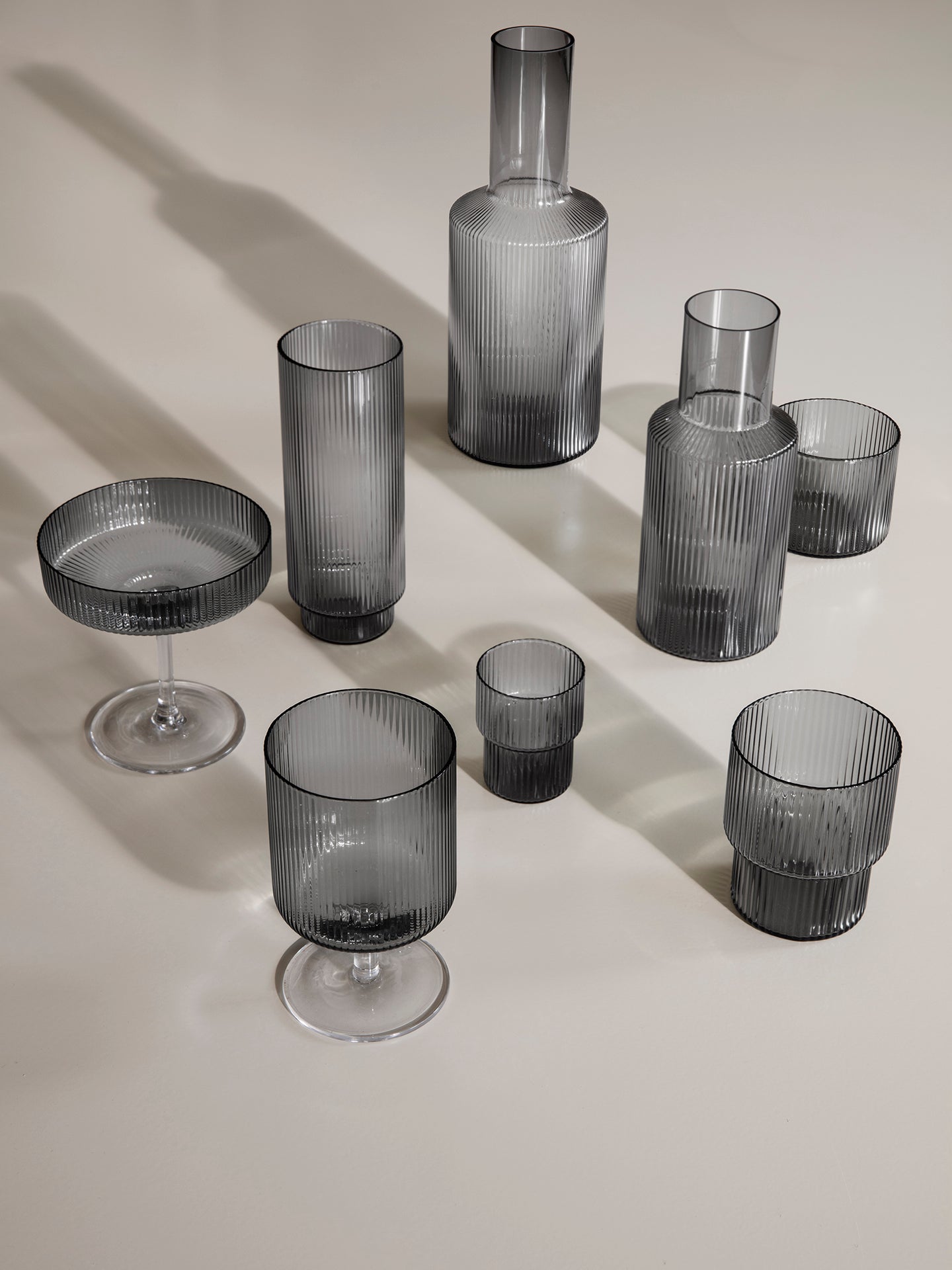Ripple wine glasses, clear or smoked grey