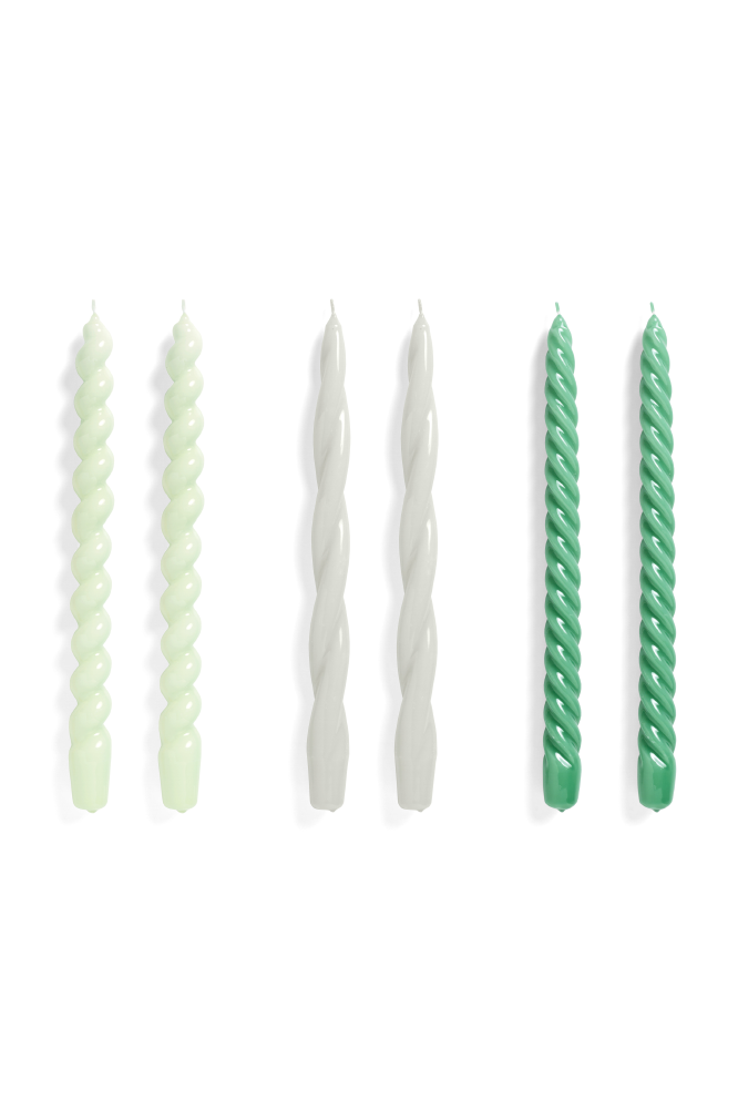 Long Candle Mix, Set of 6 – Mint, Light Grey & Green