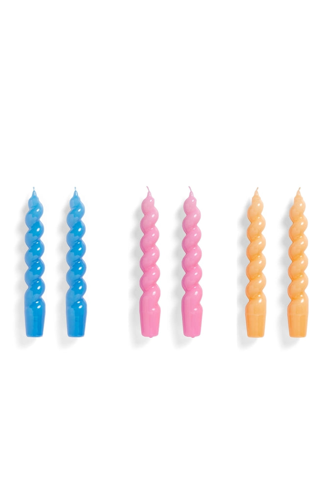 Candle Set Spiral (Set of 6) – Sky Blue, Dark Pink & Dark Peach