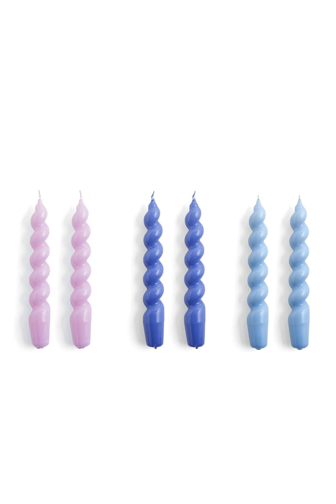 Candle Set Spiral (Set of 6) – Lilac, Purple Blue & Light Blue