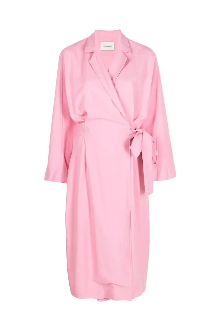 Belted-waist long dresscoat, pink