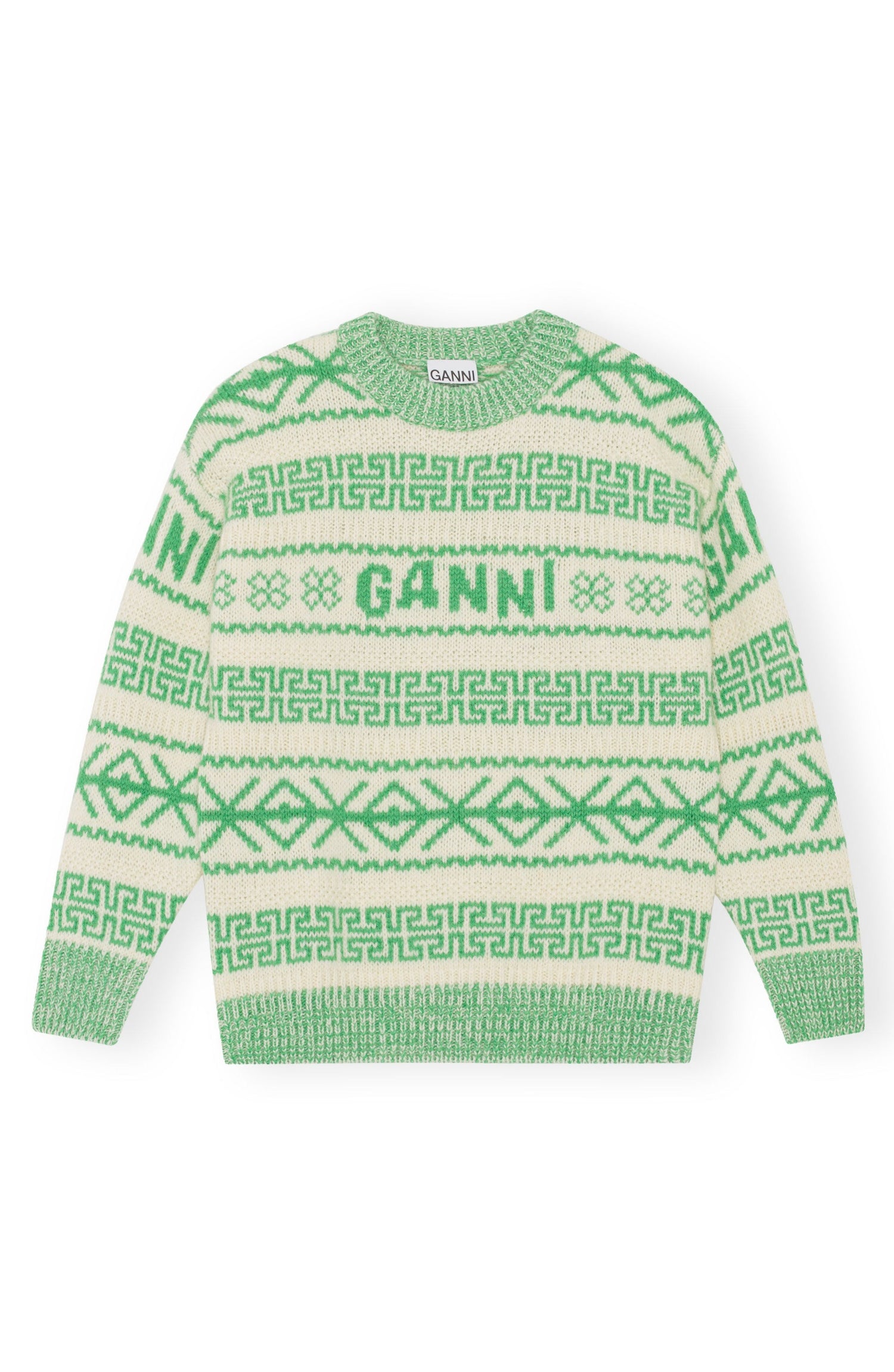 Organic wool intarsia-knit jumper, green-ivory