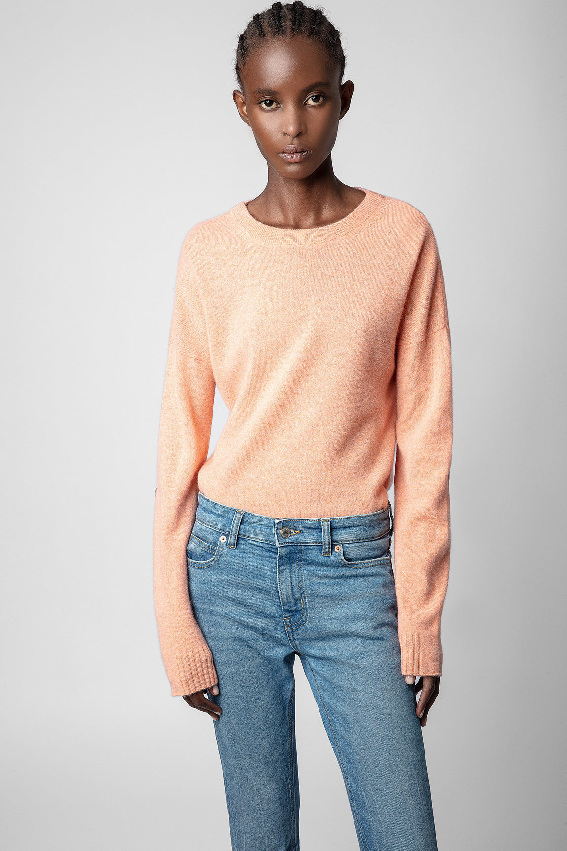 Cici elbow-patch cashmere jumper, light orange