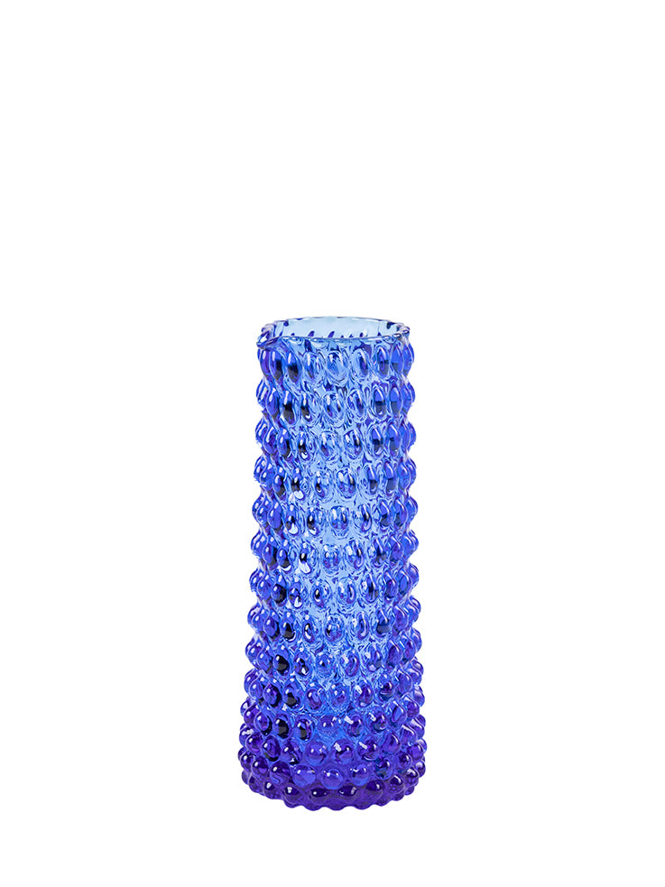 A hand-blown blue glass milk pitcher from the Danish Summer Collection.