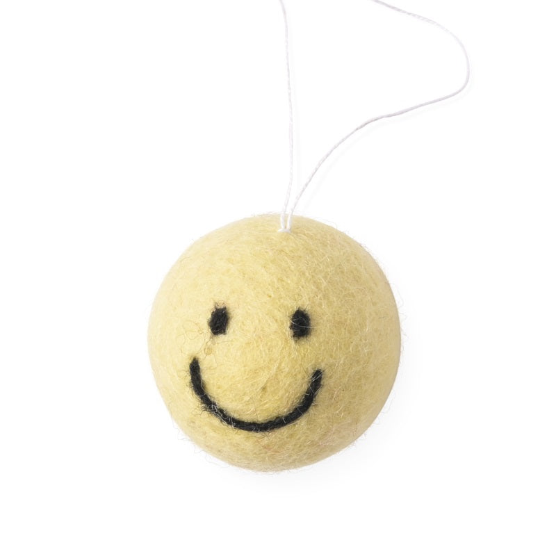 Woollen ball hanging ornament, lemon smiley