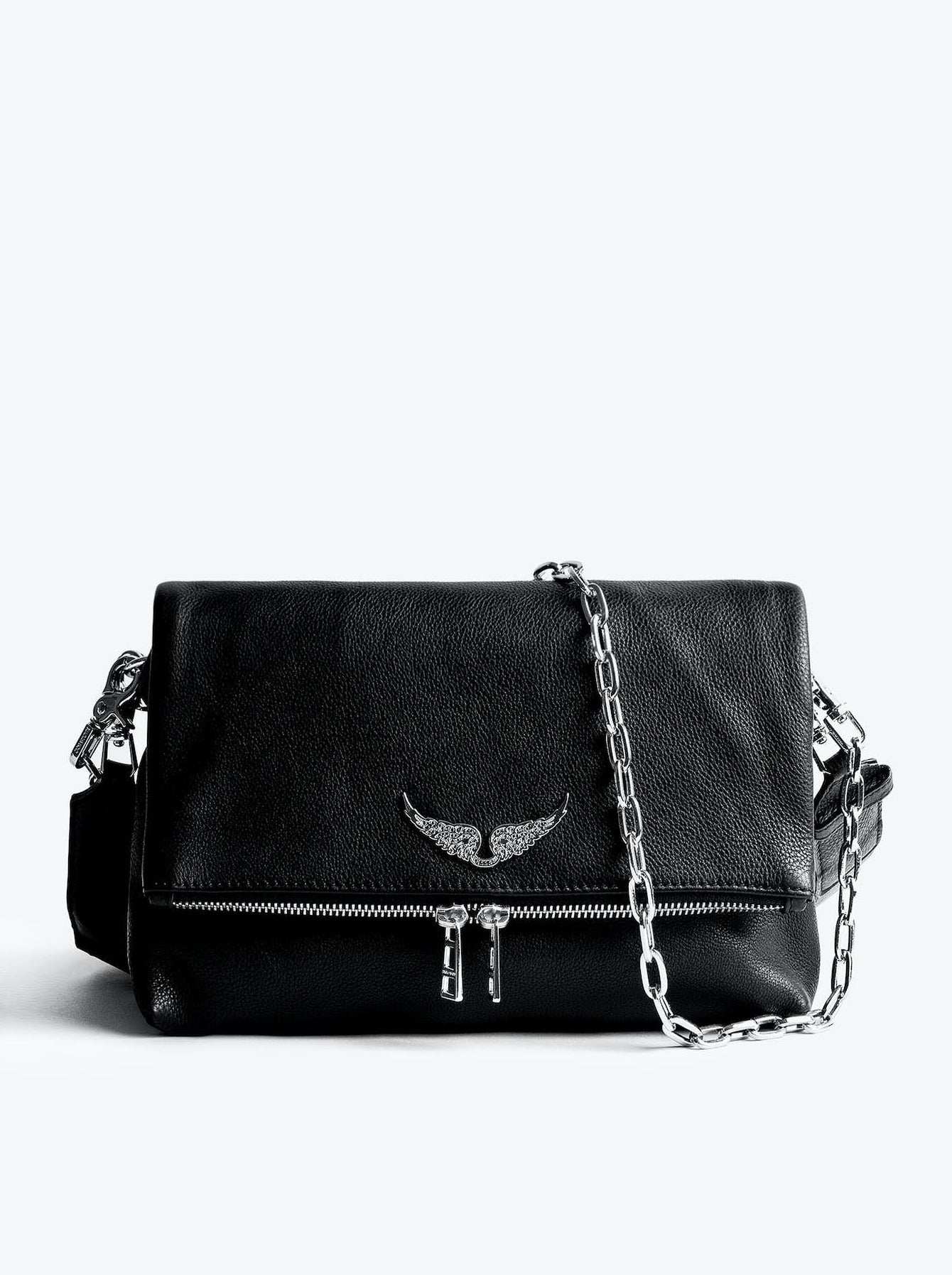 Rocky grained leather bag, black-silver
