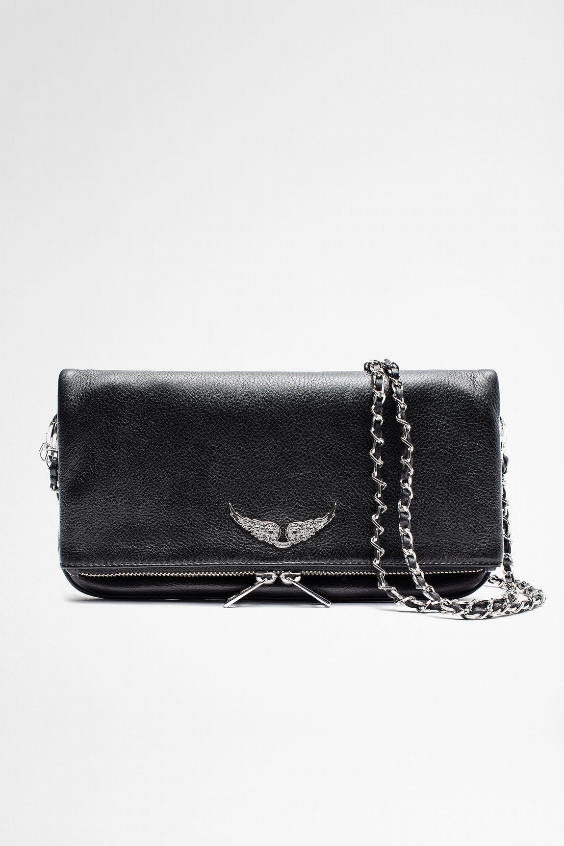 Rock grained leather bag, black-silver