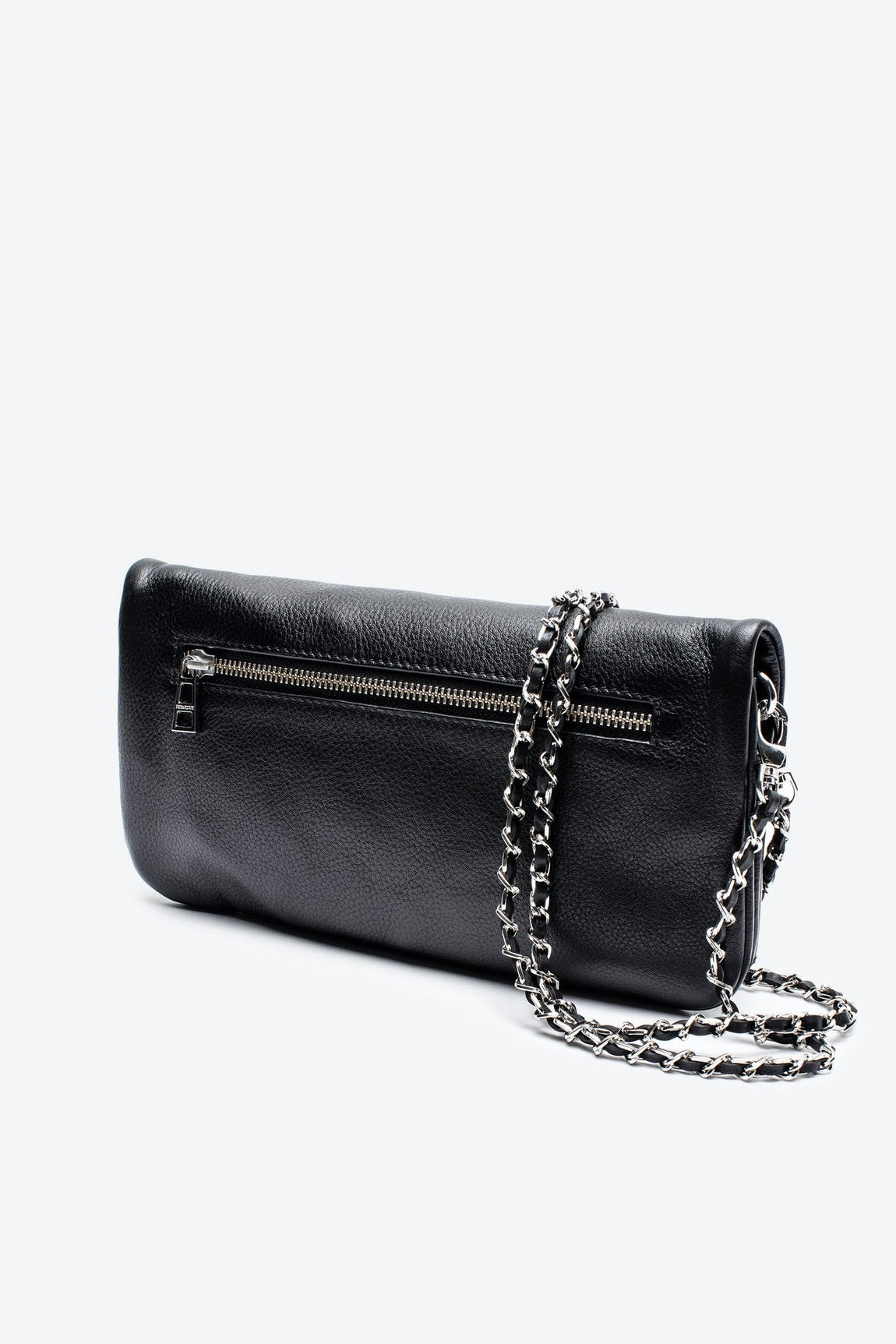 Rock grained leather bag, black-silver