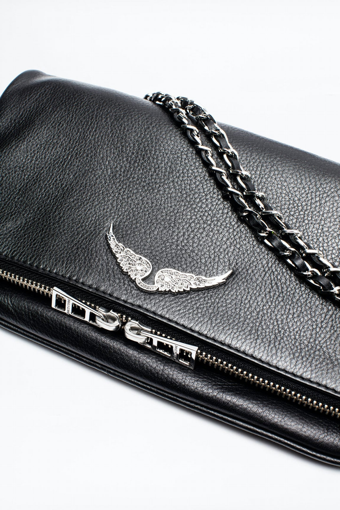 Rock grained leather bag, black-silver
