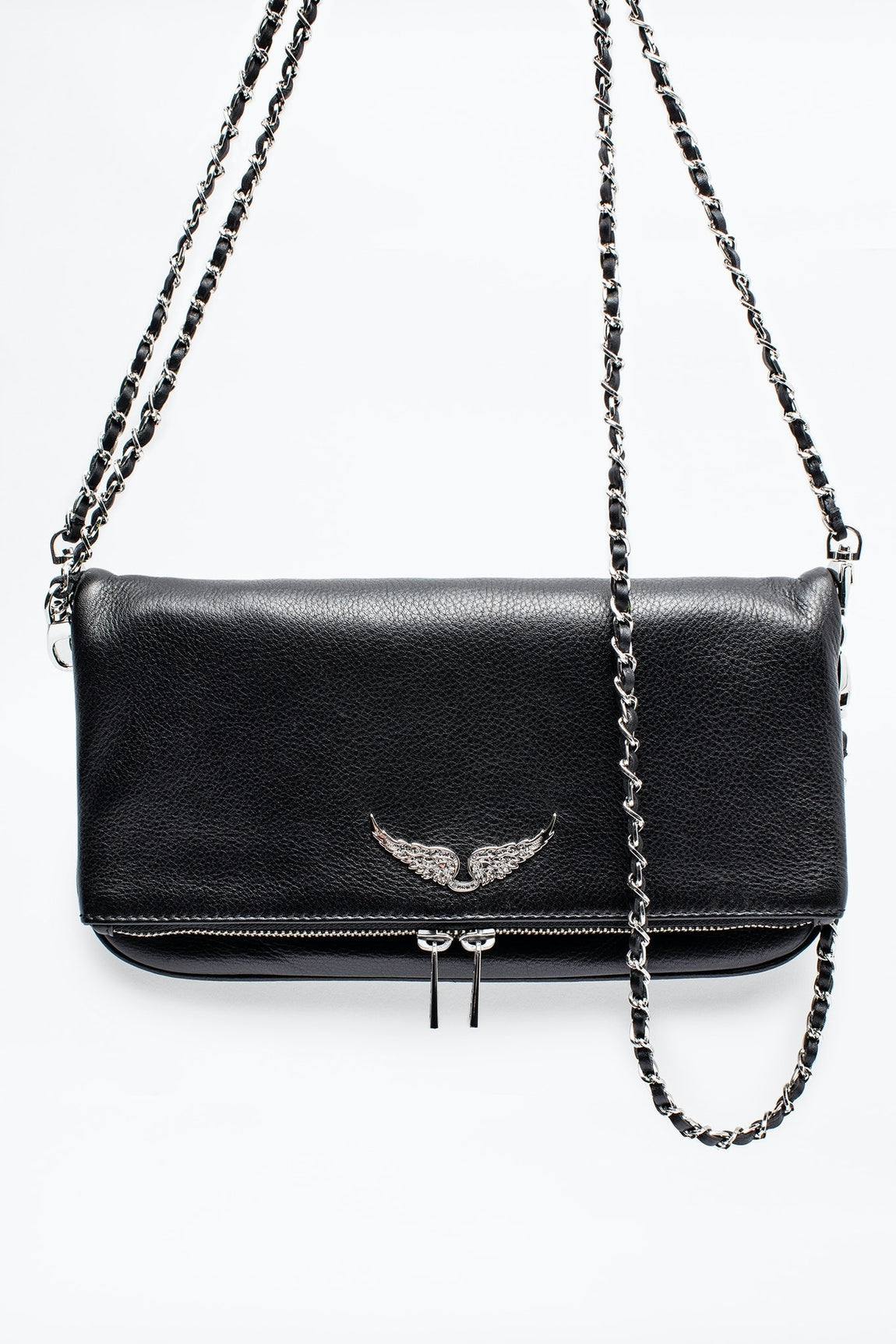 Rock grained leather bag, black-silver