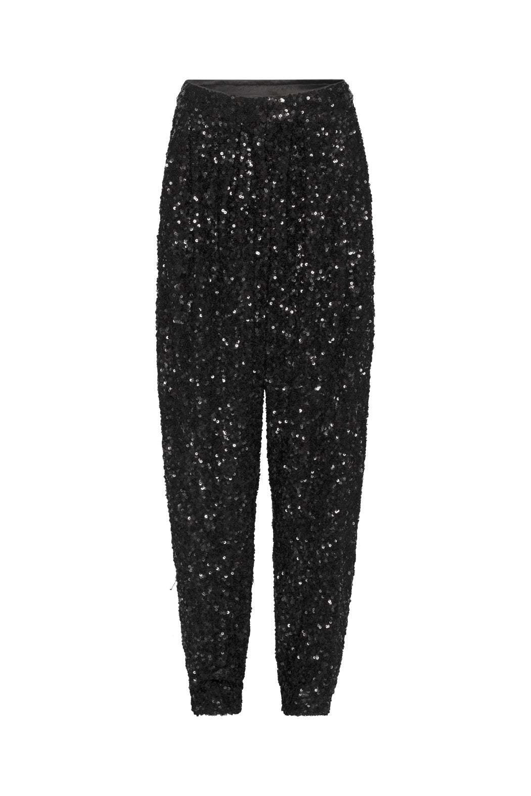 Sequin design tapered trousers, black