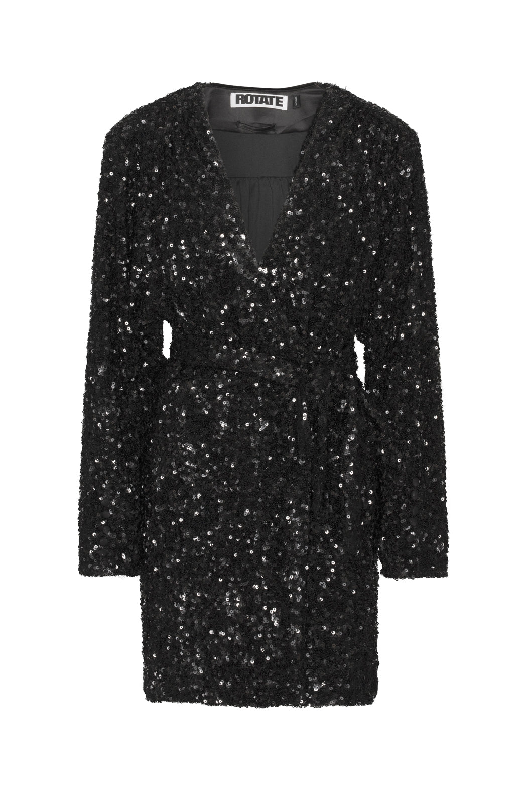 Sequin-embellished wrap minidress, black