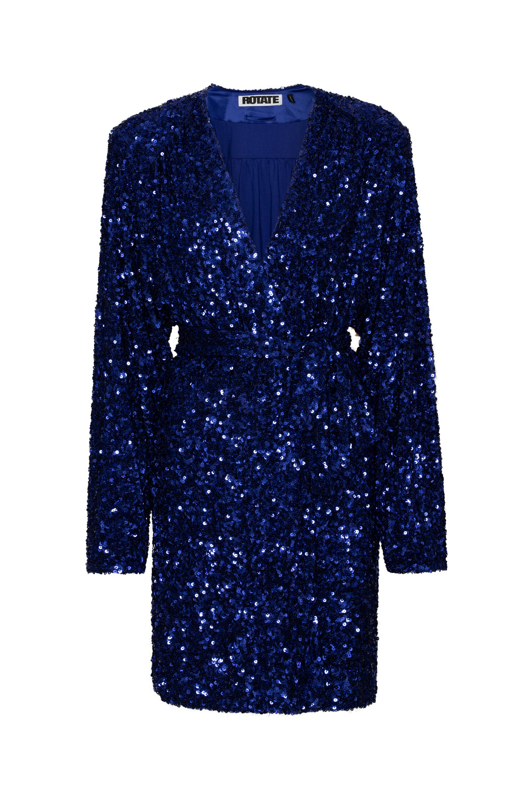Sequin Wide-Shoulder Wrap Dress, blue